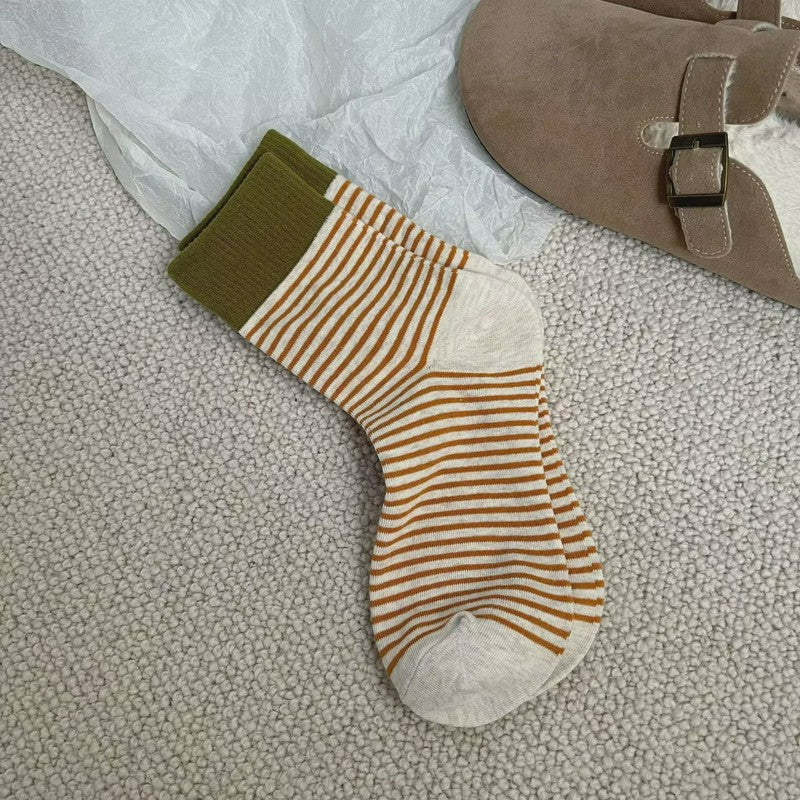 Retro Striped Color Blocking Quarter Socks (4 Pairs) - Yellow - EU36-39(US3-6) - image 6