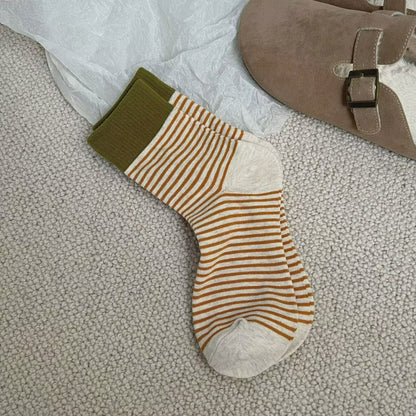 Retro Striped Color Blocking Quarter Socks (4 Pairs) - Yellow - EU36-39(US3-6) - image 6