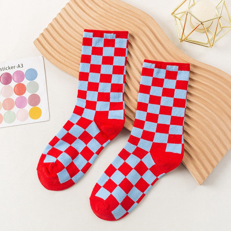 Checkerboard Street Crew Socks(6 Pairs) - Red - EU35-40 (US2-7) - image 4