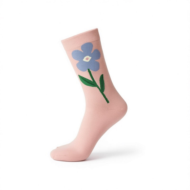 Springtime Floral Embroidered Cotton Crew Socks(5 Pairs) - Pink - EU35-40 (US2-7) - image 6