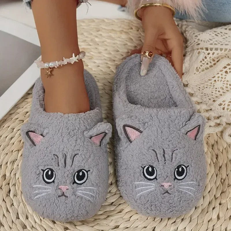 Warm Cozy Cat Face Plush Indoor House Slippers - Grey - EU46-47(US12-12.5) - image 6