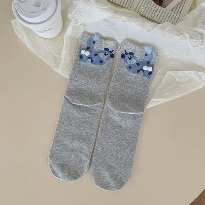 Cute Puppy Knit Quarter  Socks(5 Pairs) - Light Gray - EU35-40(US2-7) - image 3