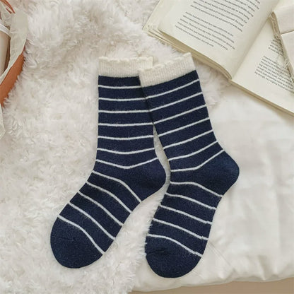 Cozy Striped Knit Quarter Socks (5 Pairs) - Navy Blue - EU36-42(US3-8.5) - image 5