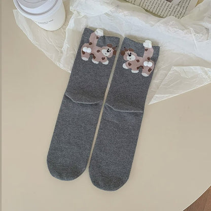 Cute Puppy Knit Quarter  Socks(5 Pairs) - Dark Grey - EU35-40(US2-7) - image 2