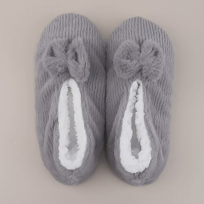 Lavender Bow Plush Slipper Socks - Grey - EU36-40(US3-7) - image 4