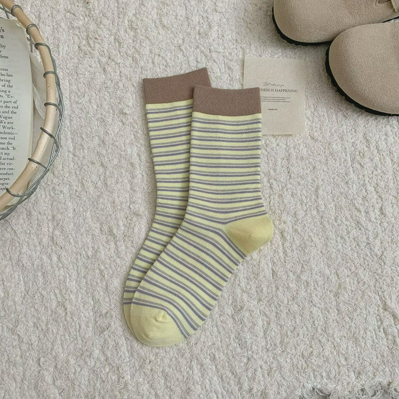 Retro Striped Knit Quarter Socks (6 Pairs) - Yellow - EU36-39(US3-6) - image 6