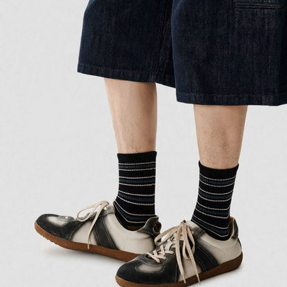 Vintage Striped Quarter Socks (2 Pairs) - Black - EU39-43(US6-9) - image 3