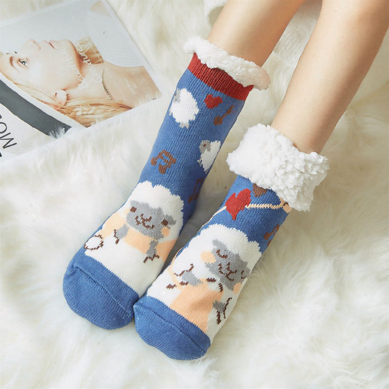 Nordic Fox Cozy Sherpa Cuff Home Slipper Socks - Blue - EU35-42(US2-8) - image 4