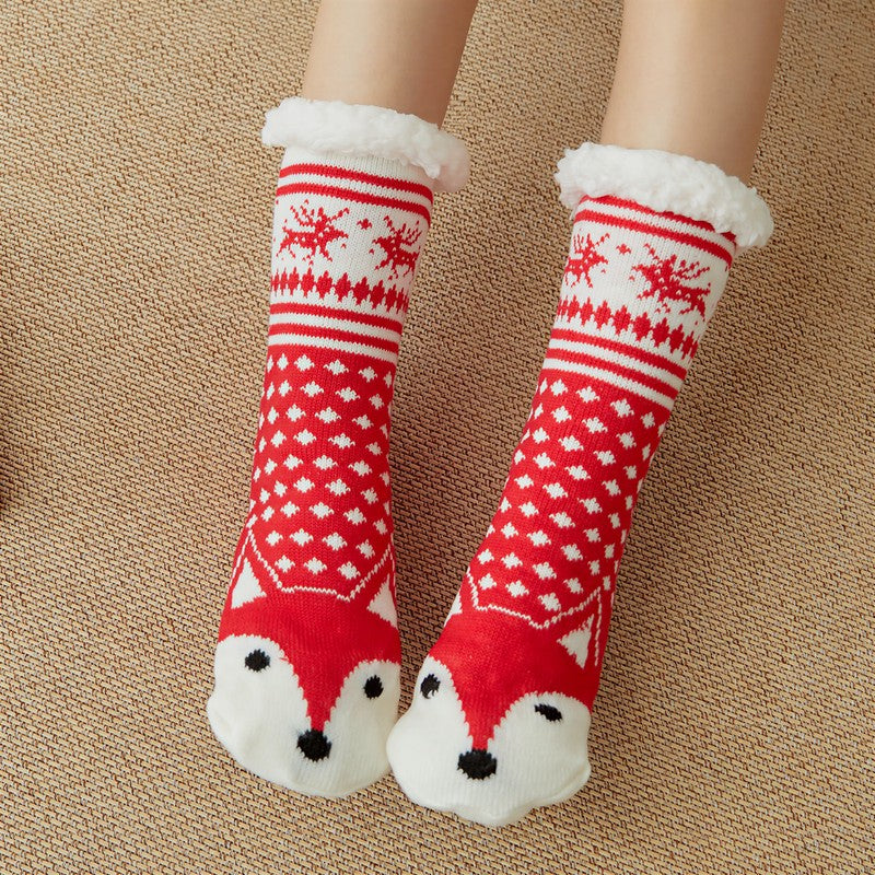 Nordic Fox Cozy Sherpa Cuff Home Slipper Socks - Red - EU35-42(US2-8) - image 1
