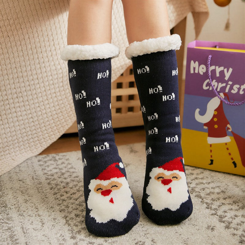 Santa Stripe Plush Lined Cozy Home Slipper Socks - Navy Blue - EU35-42(US2-8) - image 3