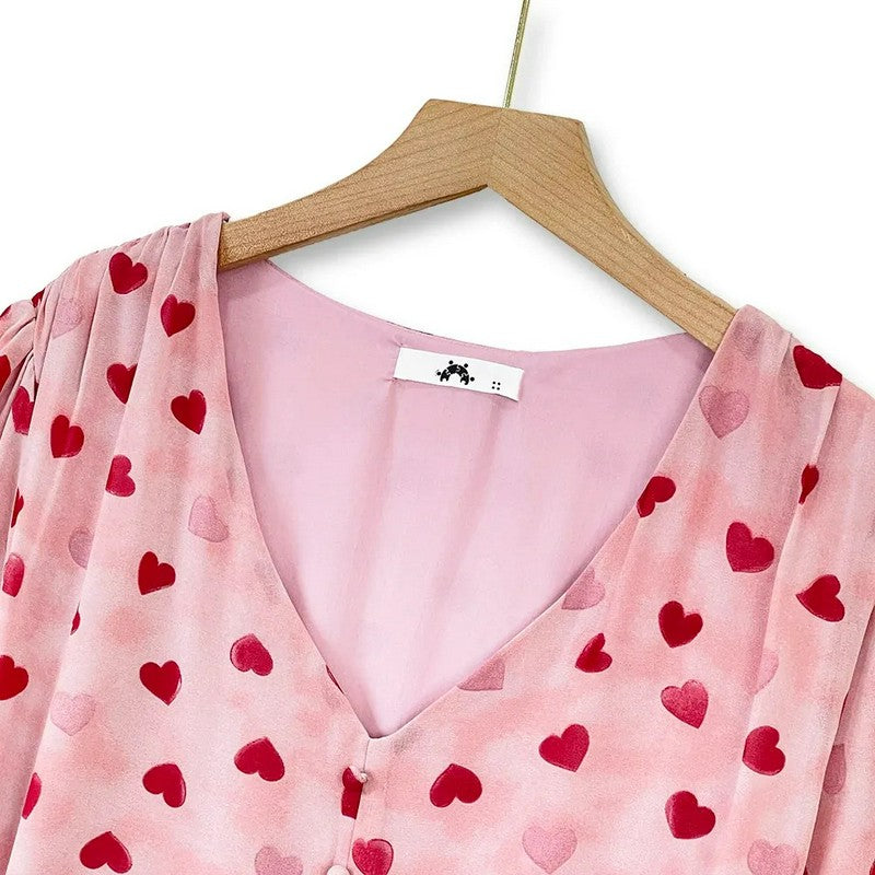 Heart Print Drawstring Midi Dress - image 2