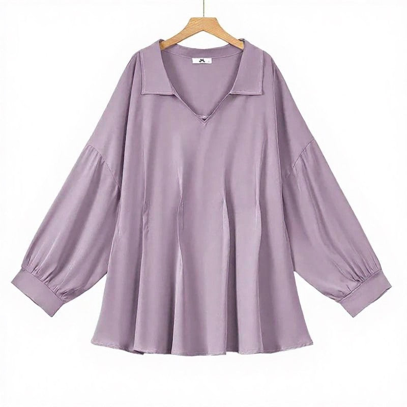 Draped V Neck Loose Fit Blouse - Purple - 6XL - image 0