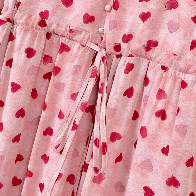 Heart Print Drawstring Midi Dress - image 1