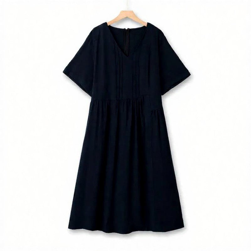 V Neck Pleated Midi Dress - Navy Blue - 6XL - image 0