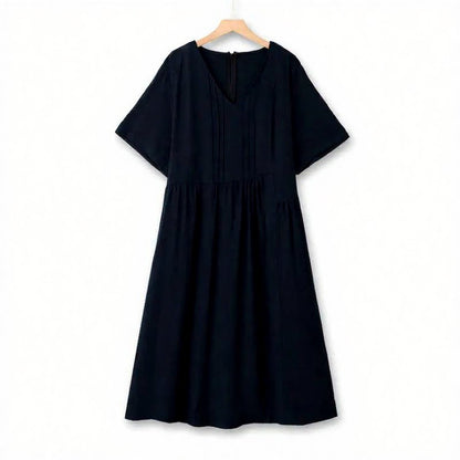 V Neck Pleated Midi Dress - Navy Blue - 6XL - image 0