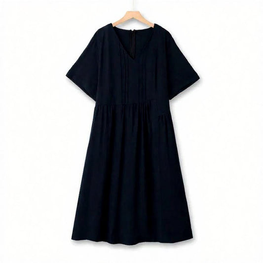 V Neck Pleated Midi Dress - Navy Blue - 6XL - image 0