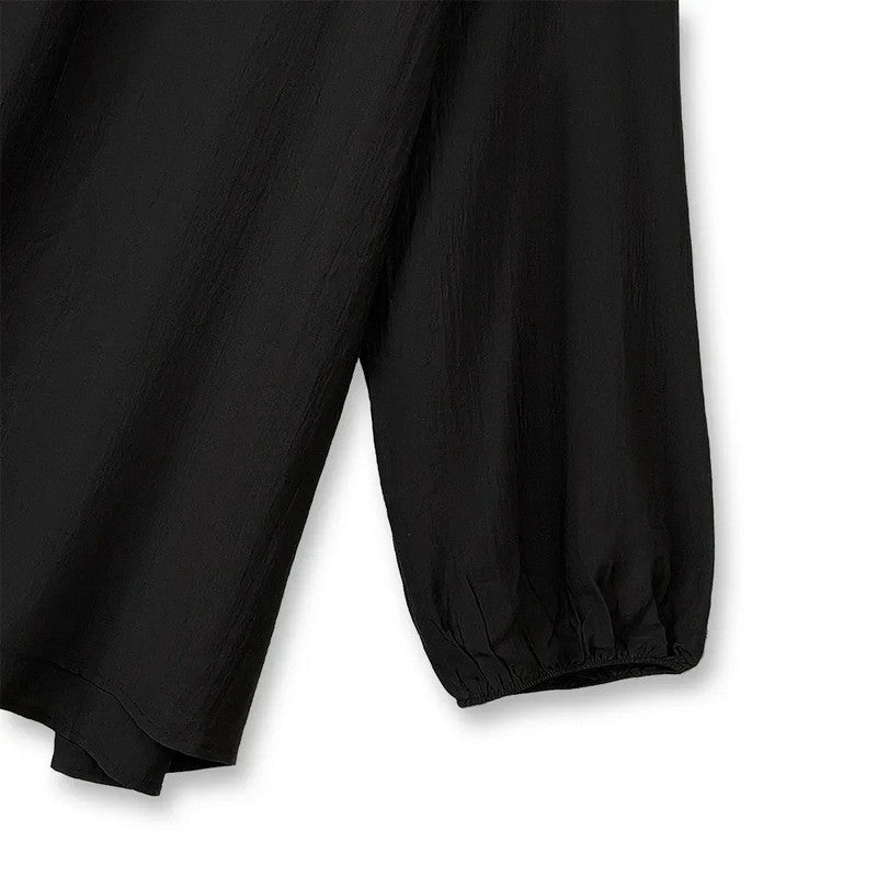 Elegant Ruched V-Neck Lantern Sleeve Blouse - image 3