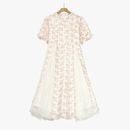 Romantic Floral Garden Midi Dress - Beige - 7XL - image 0