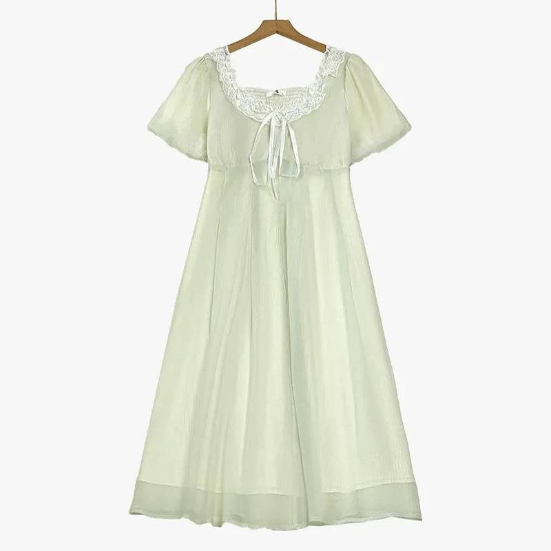 Lace Tie Puff Sleeve Midi Dress - Light Green - 6XL - image 0