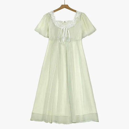 Lace Tie Puff Sleeve Midi Dress - Light Green - 6XL - image 0