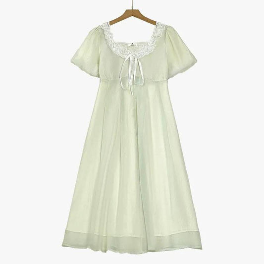 Lace Tie Puff Sleeve Midi Dress - Light Green - 6XL - image 0