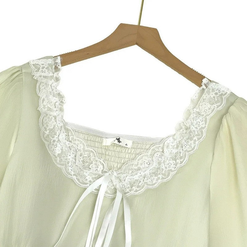 Lace Tie Puff Sleeve Midi Dress - image 4