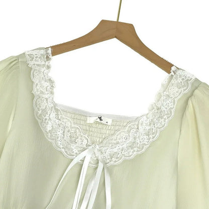 Lace Tie Puff Sleeve Midi Dress - image 4