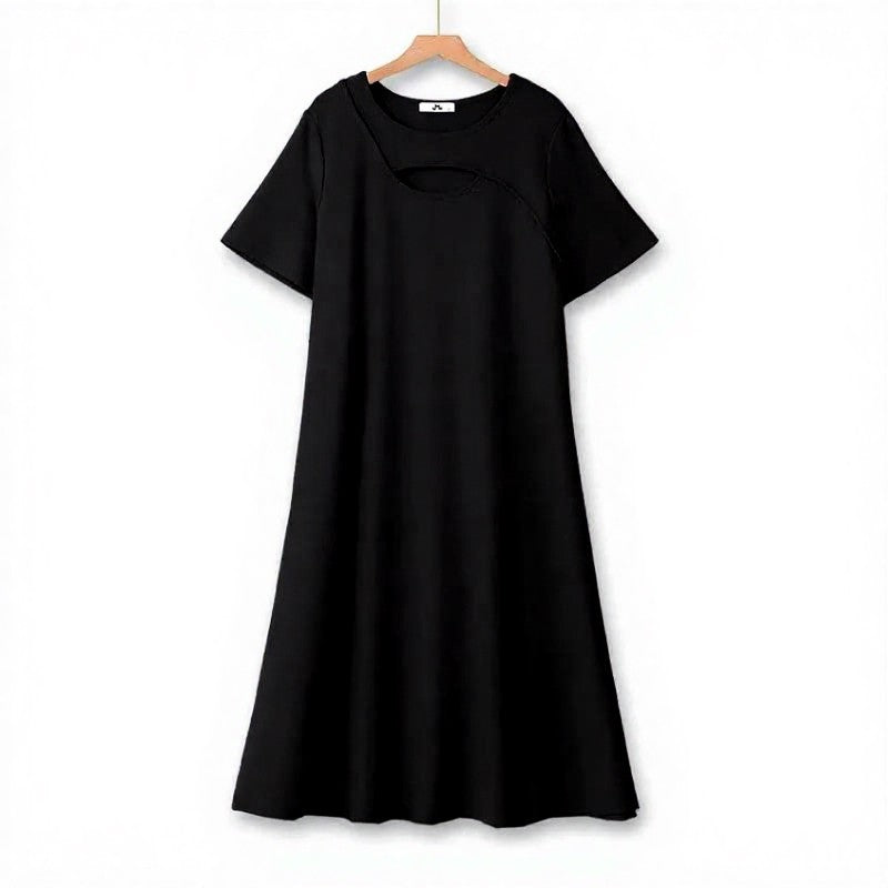 Relaxed Keyhole Midi Dress - Black - 7XL - image 1