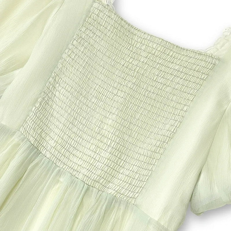 Lace Tie Puff Sleeve Midi Dress - image 3