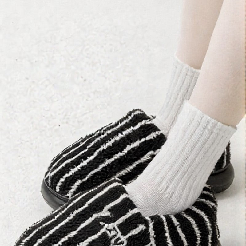Plus Size Striped Plush Closed Back  Fluffy Shoes - image 2