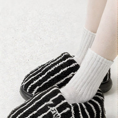 Plus Size Striped Plush Closed Back  Fluffy Shoes - image 2