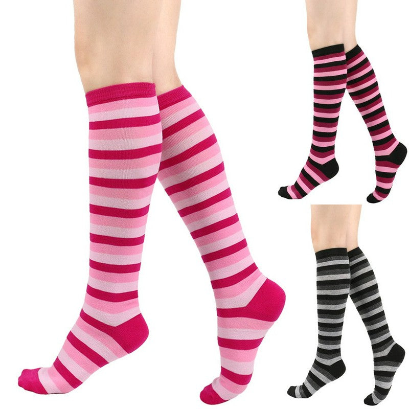 Soft Striped Knee High Socks (3 Pairs) - Multicolor - One Size - image 0