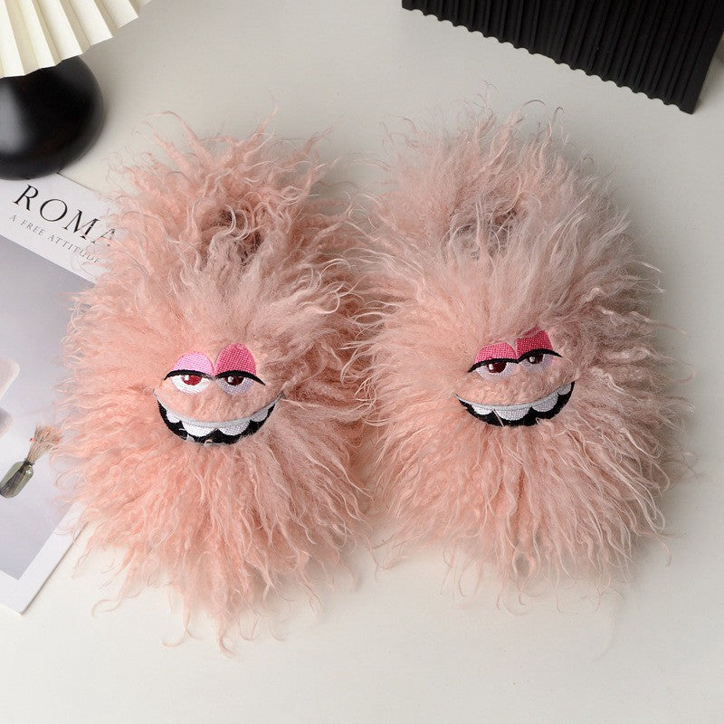 Pink Fluffy Cartoon Eye Indoor Slippers - Pink - 50-51(US12.5-13) - image 3