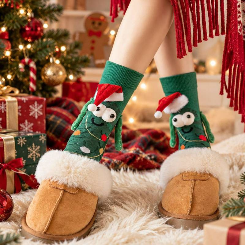 Christmas Tree Knit Hand Holding Quarter Socks - image 1