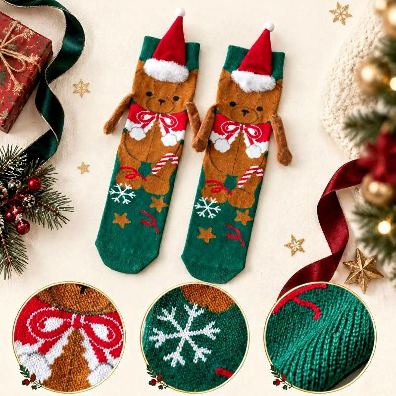 Christmas Tree Knit Hand Holding Quarter Socks - image 7