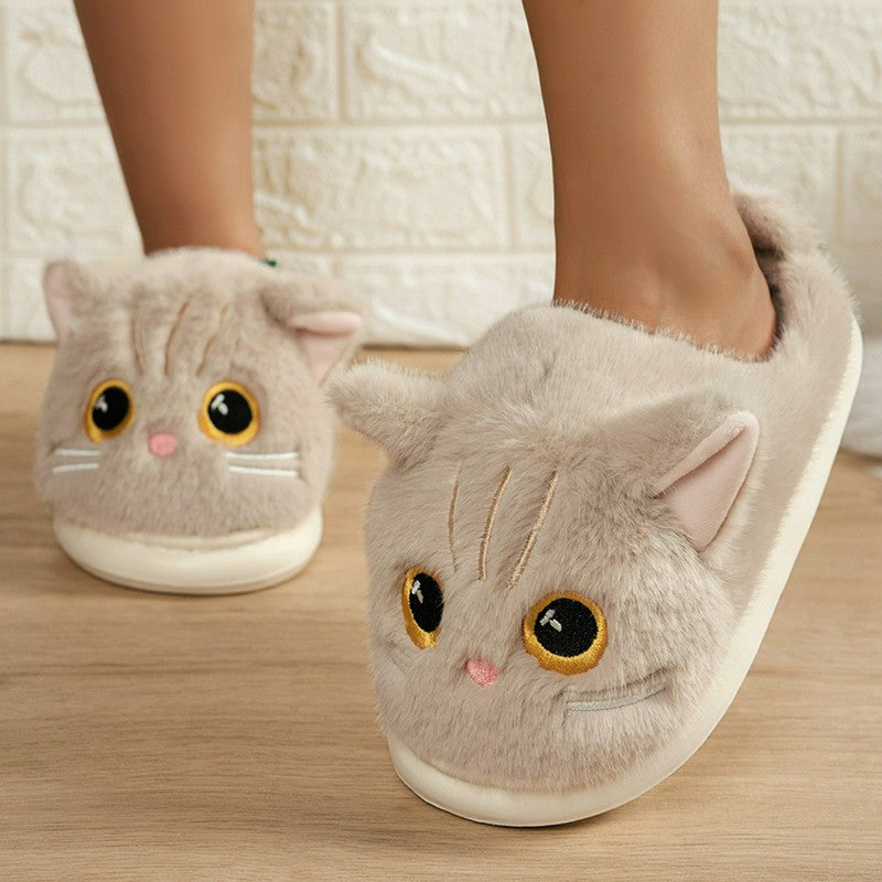 Cat Plush Soft Sole Indoor Slippers - Khaki - EU44-45(US10-11) - image 4