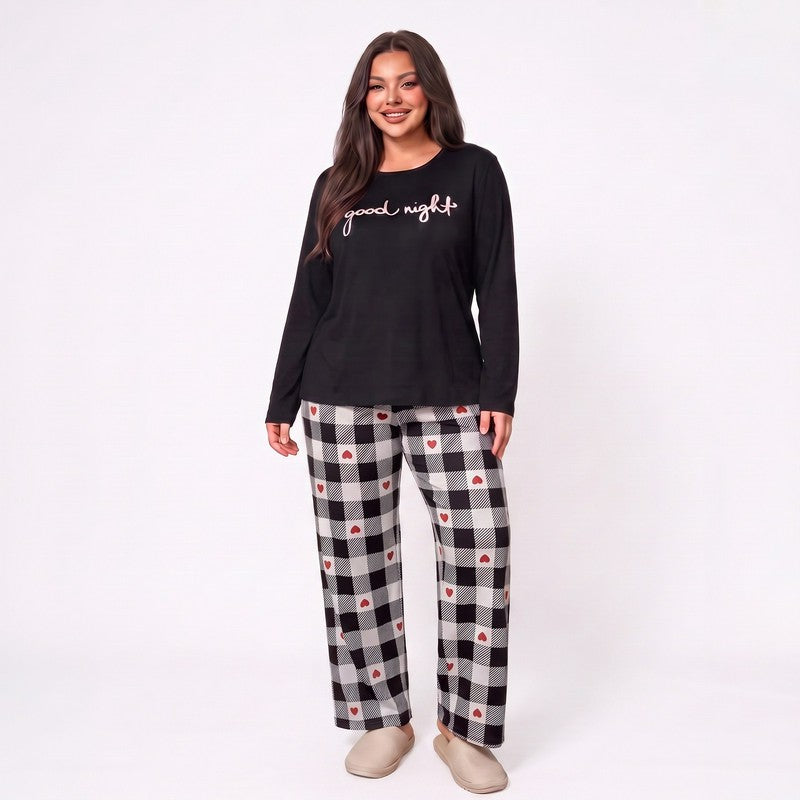 Good Night Plaid Pajama Set - Black - 5XL - image 4