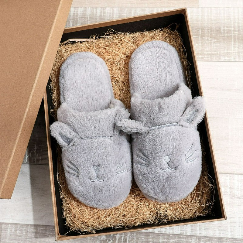 Cozy Cat Plush House Slippers - Grey - EU44-45(US10-11) - image 8