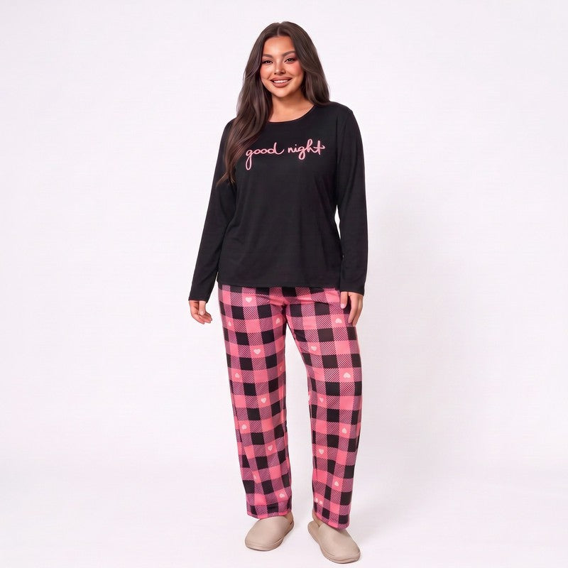 Good Night Plaid Pajama Set - Pink - 5XL - image 3