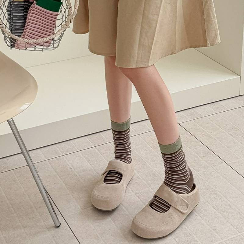 Retro Striped Knit Quarter Socks (6 Pairs) - image 3