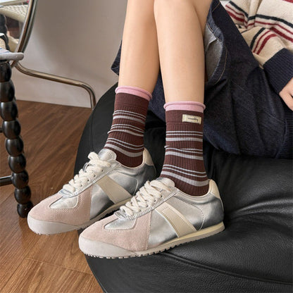 Retro Striped Knit Quarter Socks (5 Pairs) - image 16