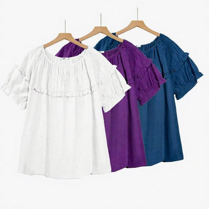 Crinkled Rayon Blend Ruffle Yoke Blouse - image 0