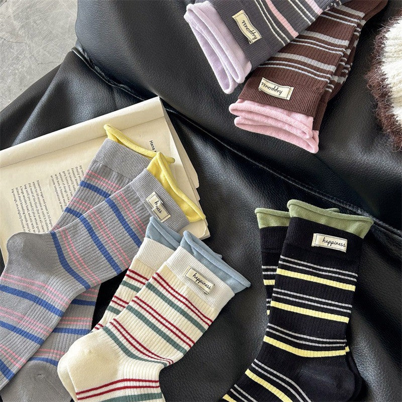 Retro Striped Knit Quarter Socks (5 Pairs) - image 14