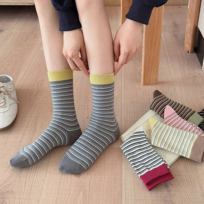 Retro Striped Knit Quarter Socks (6 Pairs) - image 0