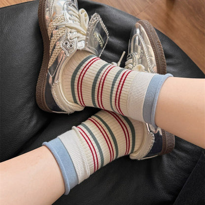 Retro Striped Knit Quarter Socks (5 Pairs) - image 5
