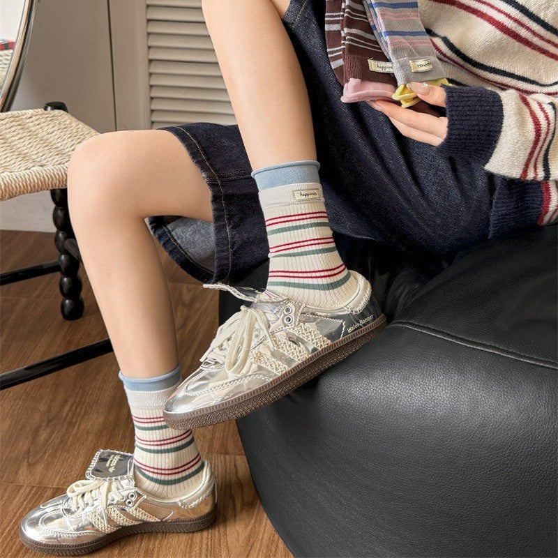 Retro Striped Knit Quarter Socks (5 Pairs) - image 6