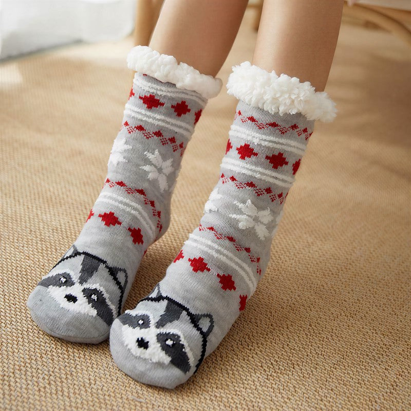 Nordic Fox Cozy Sherpa Cuff Home Slipper Socks - Light Gray - EU35-42(US2-8) - image 0