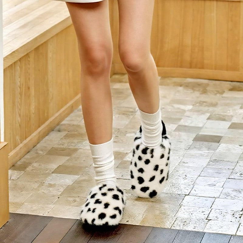 Cow Print Plush Lined Cozy Warm House Slippers - image 2