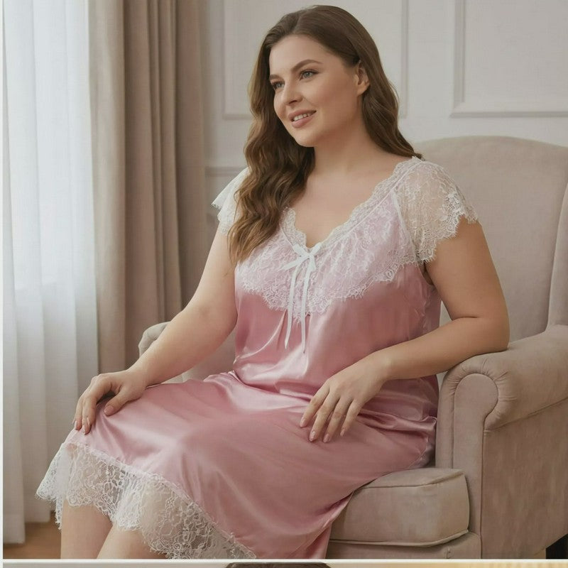 Blush Satin Lace Nightgown - Pink - 4XL - image 0