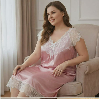 Blush Satin Lace Nightgown - Pink - 4XL - image 0